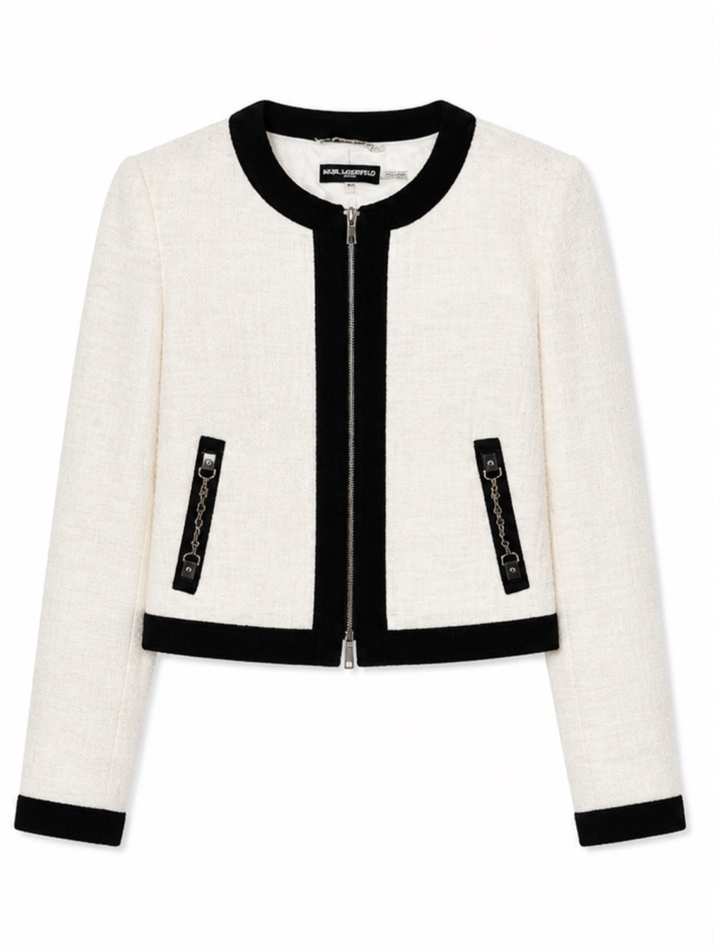 Karl Lagerfeld Cream and Black Tweed Zip Jacket